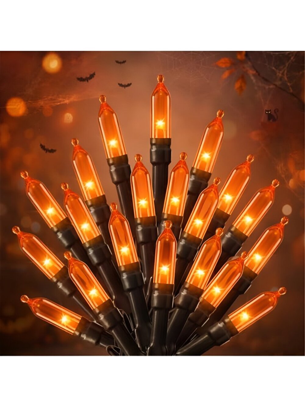 Orange LED Outdoor Halloween Lights, Halloween Decorations, 39 FT 100 LED Mini